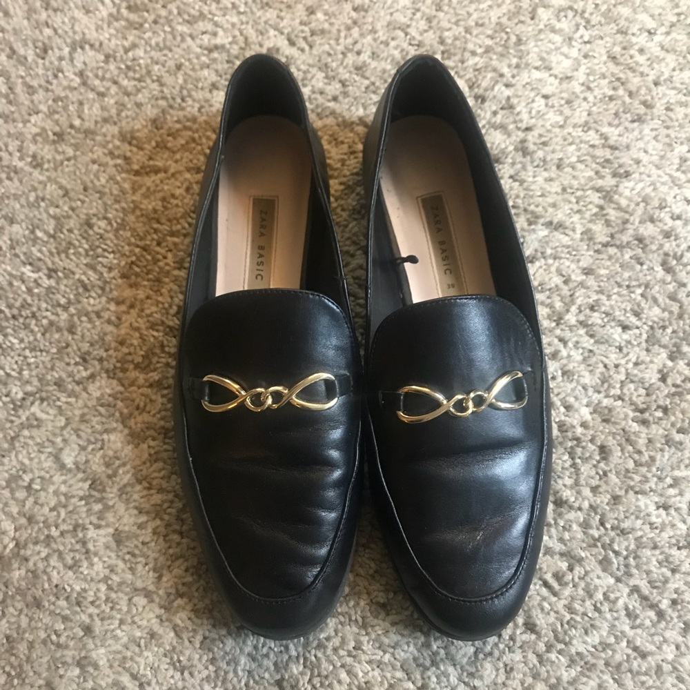 Zara Black Leather Loafers Size 39